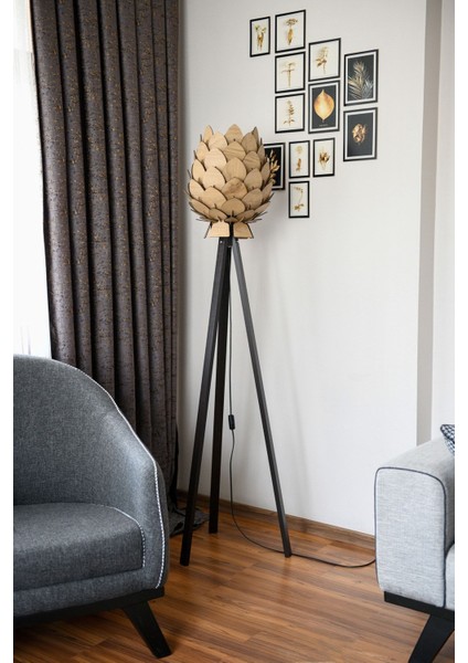 Ahşap Kozalak Lambader, Dekoratif, Modena, Koyu Kahve Ayak, Şık ve Doğal Tasarım