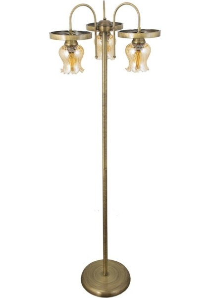 Şık Üçlü Eskitme Kaplamalı Camlı Metal Lambader Beyaz