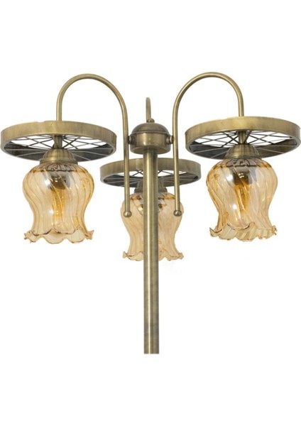 Şık Üçlü Eskitme Kaplamalı Camlı Metal Lambader Beyaz fiyatları