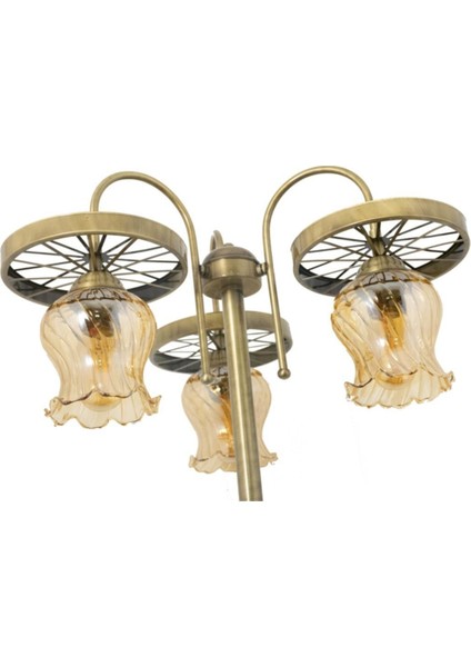 Şık Üçlü Eskitme Kaplamalı Camlı Metal Lambader Beyaz modelleri