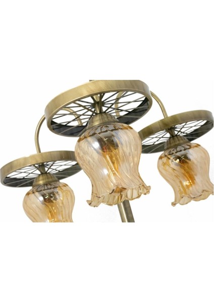 Şık Üçlü Eskitme Kaplamalı Camlı Metal Lambader Beyaz fırsatları