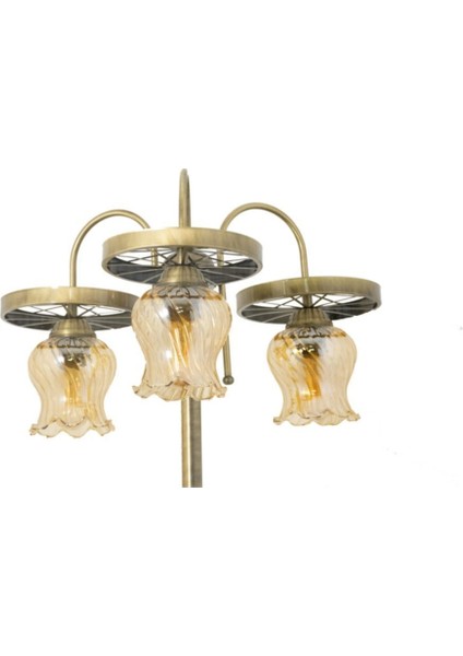 Şık Üçlü Eskitme Kaplamalı Camlı Metal Lambader Beyaz indirimleri