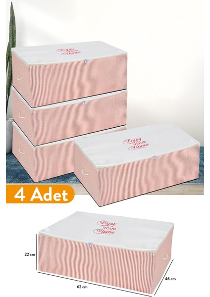4'lü Pembe Çizgili Büyük Boy Baza Altı Hurç Seti, 62X46X22 cm