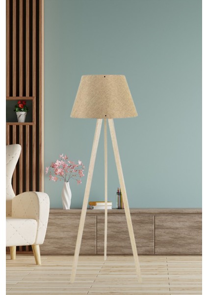 Ekru Kumaş Üç Ayaklı Şık Lambader, Şık ve Davetkar Aydınlatma Seçeneği