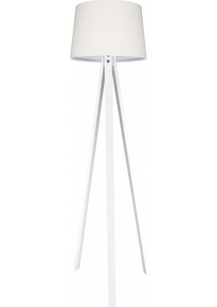 Şık 3 Ayaklı Ahşap Lambader, Konik Kumaş Abajur, Beyaz Modern Tasarım