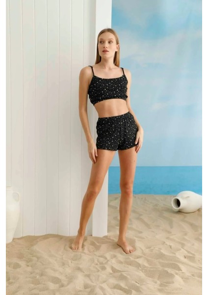 Şortlu Krop Desenli Pijama Takımı