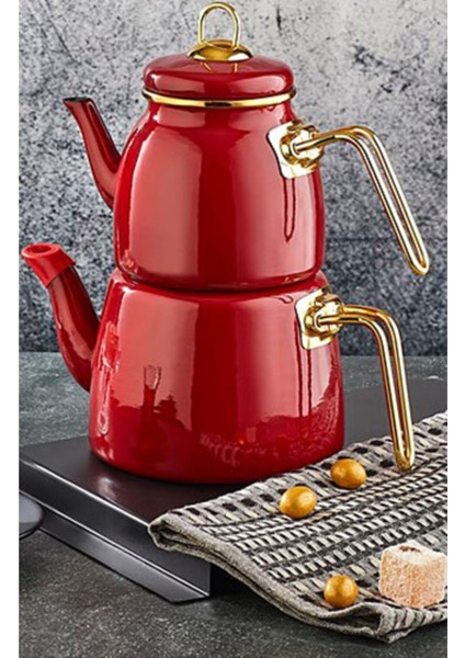 Kırmızı Emaye Çaydanlık Takımı, Şık ve Dayanıklı Tasarım