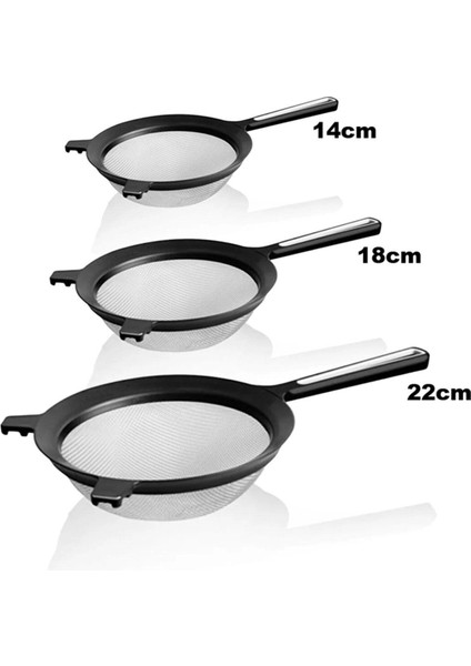 3 Boy Mutfak Tel Süzgeç, Kulplu, Tencereye Asma, Kullanışlı ve Dayanıklı