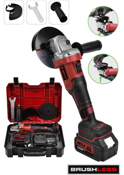 21V 2.0AH Çift Akülü 125MM Kömürsüz Taşlama, Kırmızı