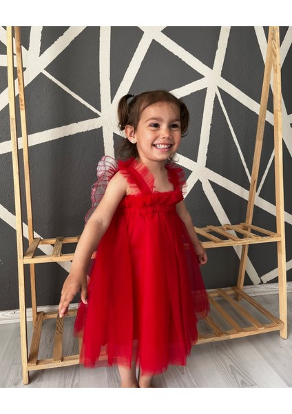 Kız Bebek Çocuk Kanatlı Doğum Günü Parti Düğün Özel Gün Tüllü Tütü Astarlı Prenses Elbise modelleri
