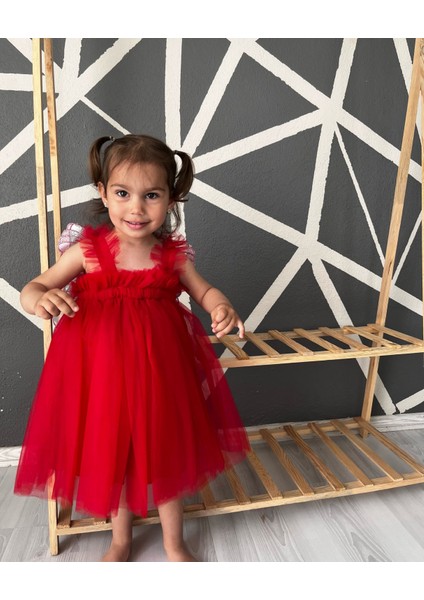 Kız Bebek Çocuk Kanatlı Doğum Günü Parti Düğün Özel Gün Tüllü Tütü Astarlı Prenses Elbise