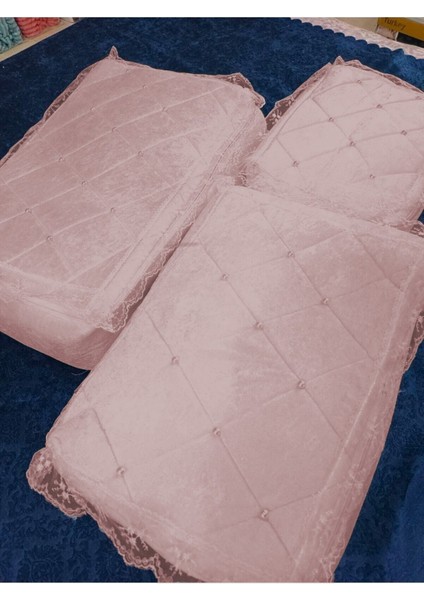 Kadife Boncuk Işlemeli Nişan Hurcu Seti, Pembe, 3'lü, Şık ve Zarif Tasarım