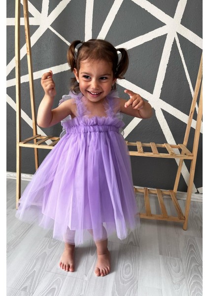 Kız Bebek Çocuk Kanatlı Doğum Günü Parti Düğün Özel Gün Tüllü Tütü Astarlı Prenses Elbise