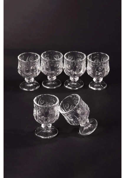Şık Kristal Kesim Ayaklı Shot Bardaklar, 6'lı, 7x4 Cm, Bej