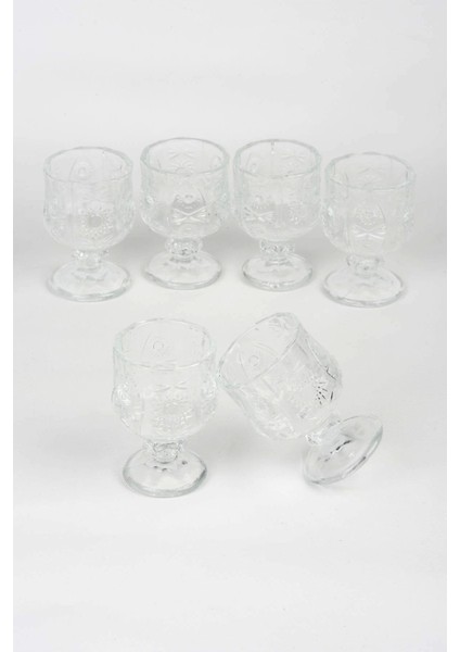 Şık Kristal Kesim Ayaklı Shot Bardaklar, 6'lı, 7x4 Cm, Bej