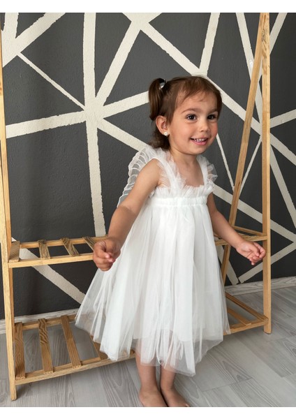 Kız Bebek Çocuk Kanatlı Doğum Günü Parti Düğün Özel Gün Tüllü Tütü Astarlı Prenses Elbise