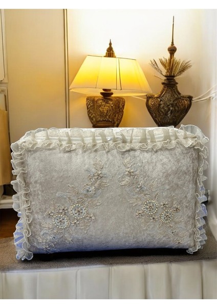 Kadife Hurç 40X60X20 cm Orta Boy Fransız Güpürlü Nakışlı Söz Nişan Gelin Bohça