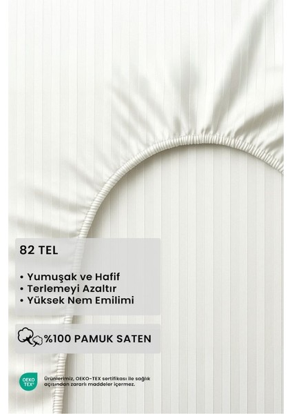 Satin Stripe %100 Pamuk Saten Tek Kişilik Çizgili Lastikli Çarşaf Seti Yastıklı 120X200+30