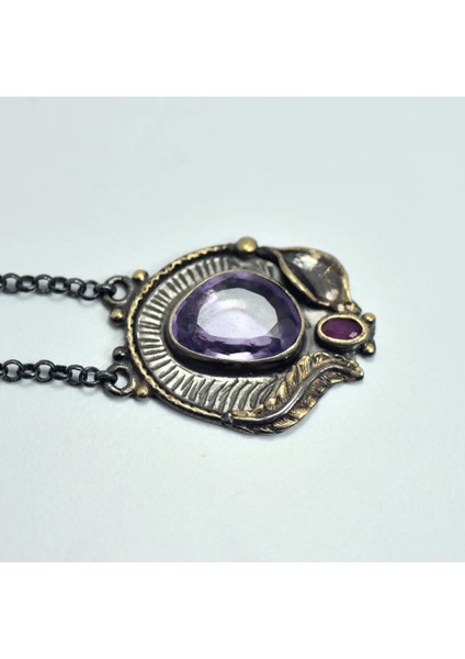 Ametist ve Yakut Taşı Gümüş Kolye (Özel Seri) fiyatları