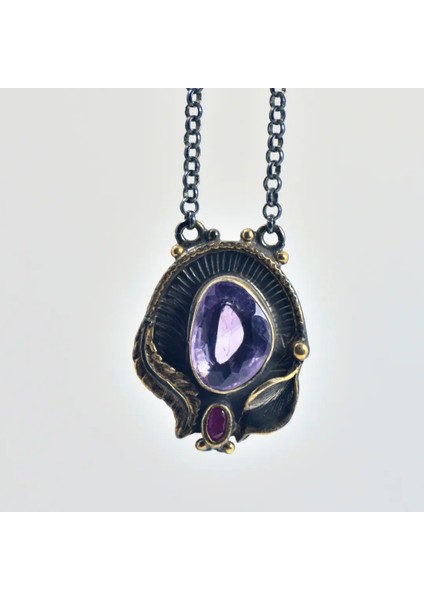 Ametist ve Yakut Taşı Gümüş Kolye (Özel Seri) modelleri