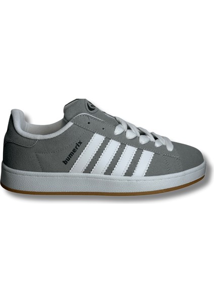 Gri Beyaz Şeritli Erkek Sneaker Spor Ayakkabı 41