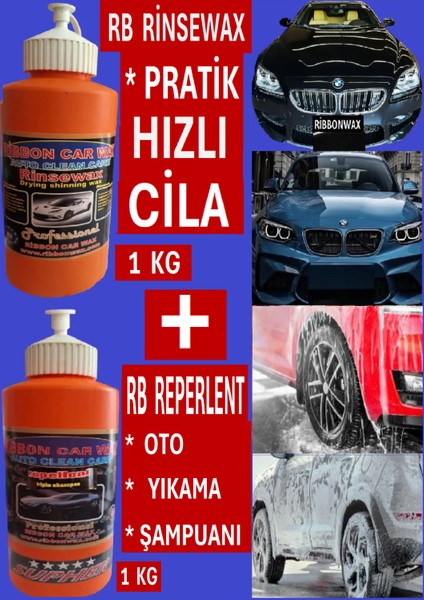 Ribbonwax Pratik Hızlı Cila Su- Yağmur Kaydırıcı 1 kg Cilalı Oto Yıkama Şampuanı 1 kg