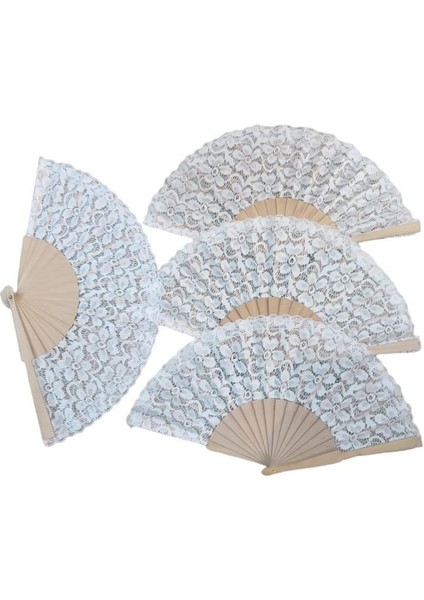 Ahşap Dantelli Yelpaze Beyaz Renk 12 Adet