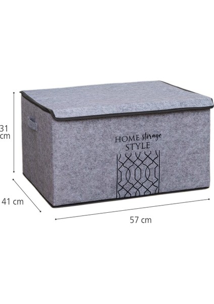 Gri Keçe Kapaklı Mega Plus Kutu 57X41X31 Cm, 5 Adet, Şık ve Kullanışlı Depolama Çözümü