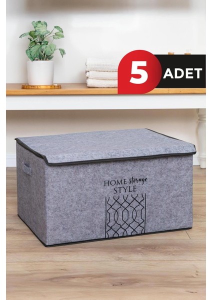 Gri Keçe Kapaklı Mega Plus Kutu 57X41X31 Cm, 5 Adet, Şık ve Kullanışlı Depolama Çözümü fiyatları