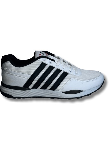 Beyaz Siyah Şeritli Erkek Sneaker Spor Ayakkabı 41