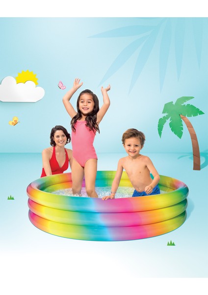 Rainbow Ombre Şişme Çocuk Havuzu 147X33 cm | Renkli 3 Boğumlu Oyun Havuzu modelleri