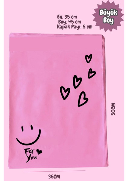100 Adet 35X45+5 Büyük Boy Fuşya Kargo Poşeti Cepsiz Hediye Paketleme Poşeti