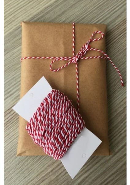 10 Metre Kırmızı-Beyaz Pakeleme Ipi Hediye Süsleme Ipi Marteniçka Bileklik Paket Ipi