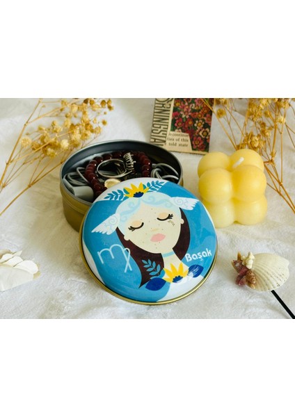 Başak Burcu 4 # Desenli Metal Kutu#sabun Kutusu#anahtarlık Kutusu#mum Kutusu#küçük Takı Kutusu