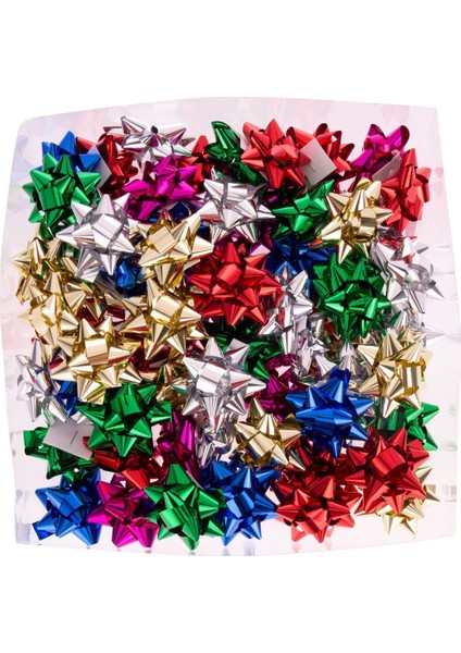 10 Adet Parlak Metalik Karışık Küçük Boy Fiyonk Hediye Poşeti Süsü Rafya Yapışkanlı Yıldız Süs fiyatları