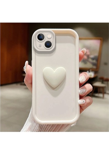 Apple iPhone 14 Uyumlu Kılıf Zebana Amour Silikon Kılıf Krem Rengi