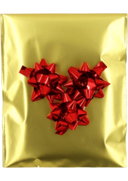 25X35 Altın Sarı Yapışkanlı Metalize Hediye Poşeti Metalik Gold Hediye Ambalaj Paketi 10 Adet