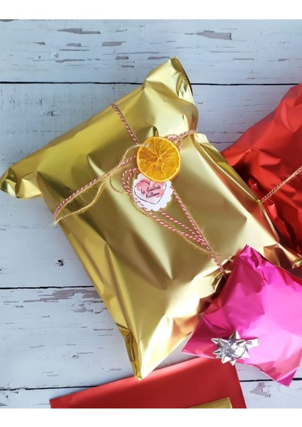 25X35 Altın Sarı Yapışkanlı Metalize Hediye Poşeti Metalik Gold Hediye Ambalaj Paketi 10 Adet