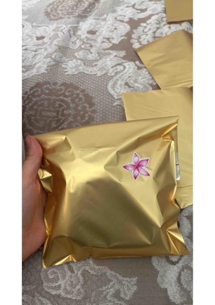 25X35 Altın Sarı Yapışkanlı Metalize Hediye Poşeti Metalik Gold Hediye Ambalaj Paketi 10 Adet