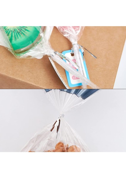 100 Adet Gümüş Poşet Bağlama Teli Poşet Ağzı Kapatma Teli Poşet Bağı Poşet Klipsi