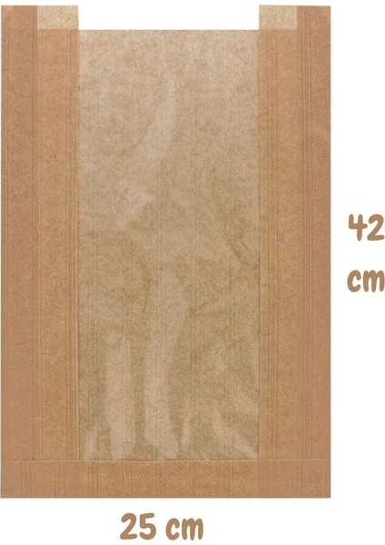 100 Adet 25X42 Büyük Boy Hazır Pencereli Hediye Paketleme Kağıdı Çizgili Kraft Kese Kağıdı