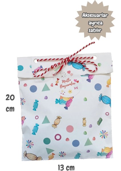 50 Adet Bayram Temalı Hediye Paketi Harçlık Şeker Çikolata Ambalaj Kağıdı 11X20