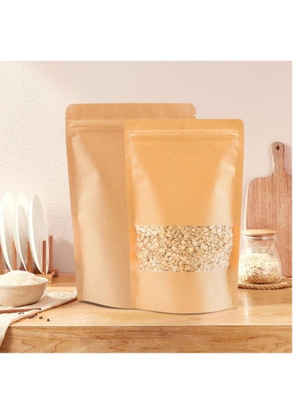 10 Adet 13X22 Kraft Doypack Kahve, Çay, Kuruyemiş, Baharat, Kuru Gıda, Gıda Koruma Poşetleri