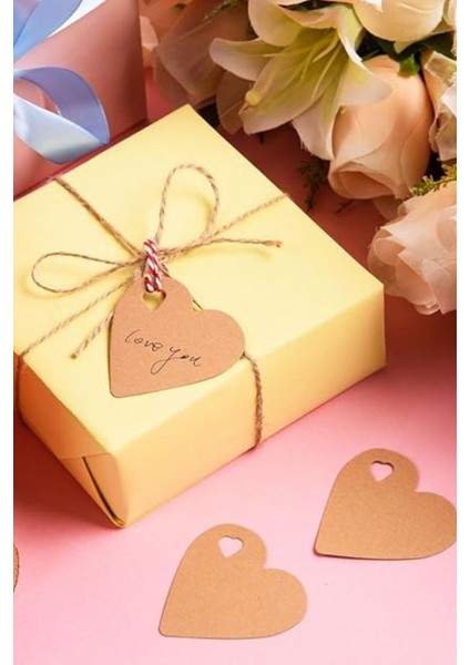 20 Adet Karışık Renk Kalp Şekilli Paketleme Kesiti Delikli Karton Etiket Ürün Kartı