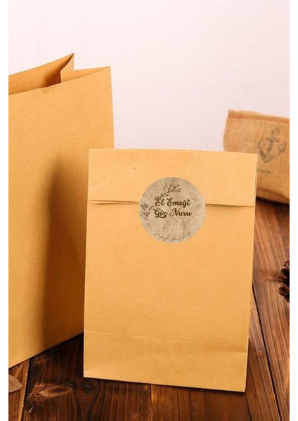 El Işi Handmade Temalı Paketleme Etiketi (20ADET) Yuvarlak Yapışkanlı Çıkartma Etiket 4cm fırsatları