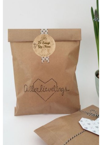 El Işi Handmade Temalı Paketleme Etiketi (20ADET) Yuvarlak Yapışkanlı Çıkartma Etiket 4cm