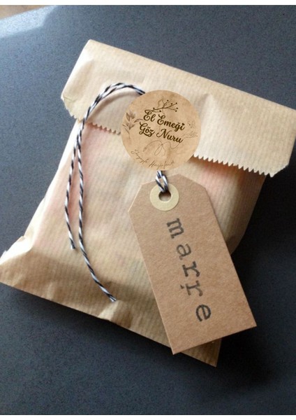 El Işi Handmade Temalı Paketleme Etiketi (20ADET) Yuvarlak Yapışkanlı Çıkartma Etiket 4cm