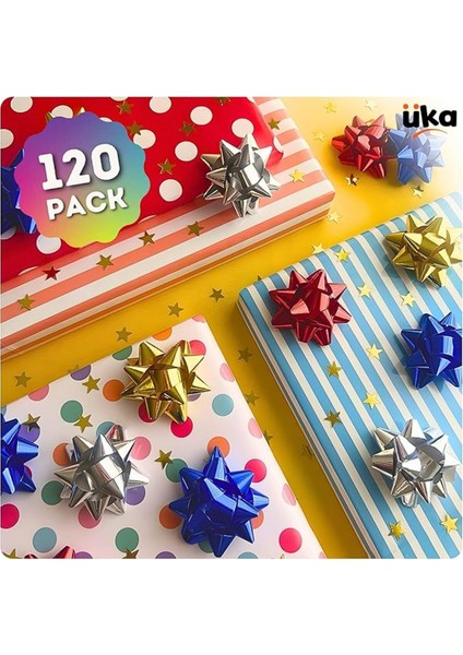 10 Adet Parlak Metalik Karışık Küçük Boy Fiyonk Hediye Poşeti Süsü Rafya Yapışkanlı Yıldız Süs modelleri