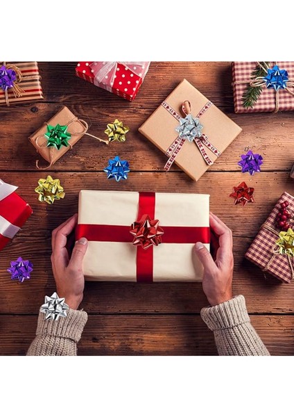 10 Adet Parlak Metalik Karışık Küçük Boy Fiyonk Hediye Poşeti Süsü Rafya Yapışkanlı Yıldız Süs indirimleri