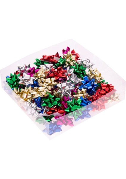 10 Adet Parlak Metalik Karışık Küçük Boy Fiyonk Hediye Poşeti Süsü Rafya Yapışkanlı Yıldız Süs